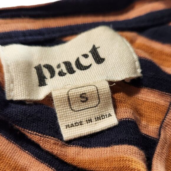 pact Dress‎ Avery Harvest Stripe Navy Blue Orange Organic Cotton Pockets Short S - Picture 15 of 16